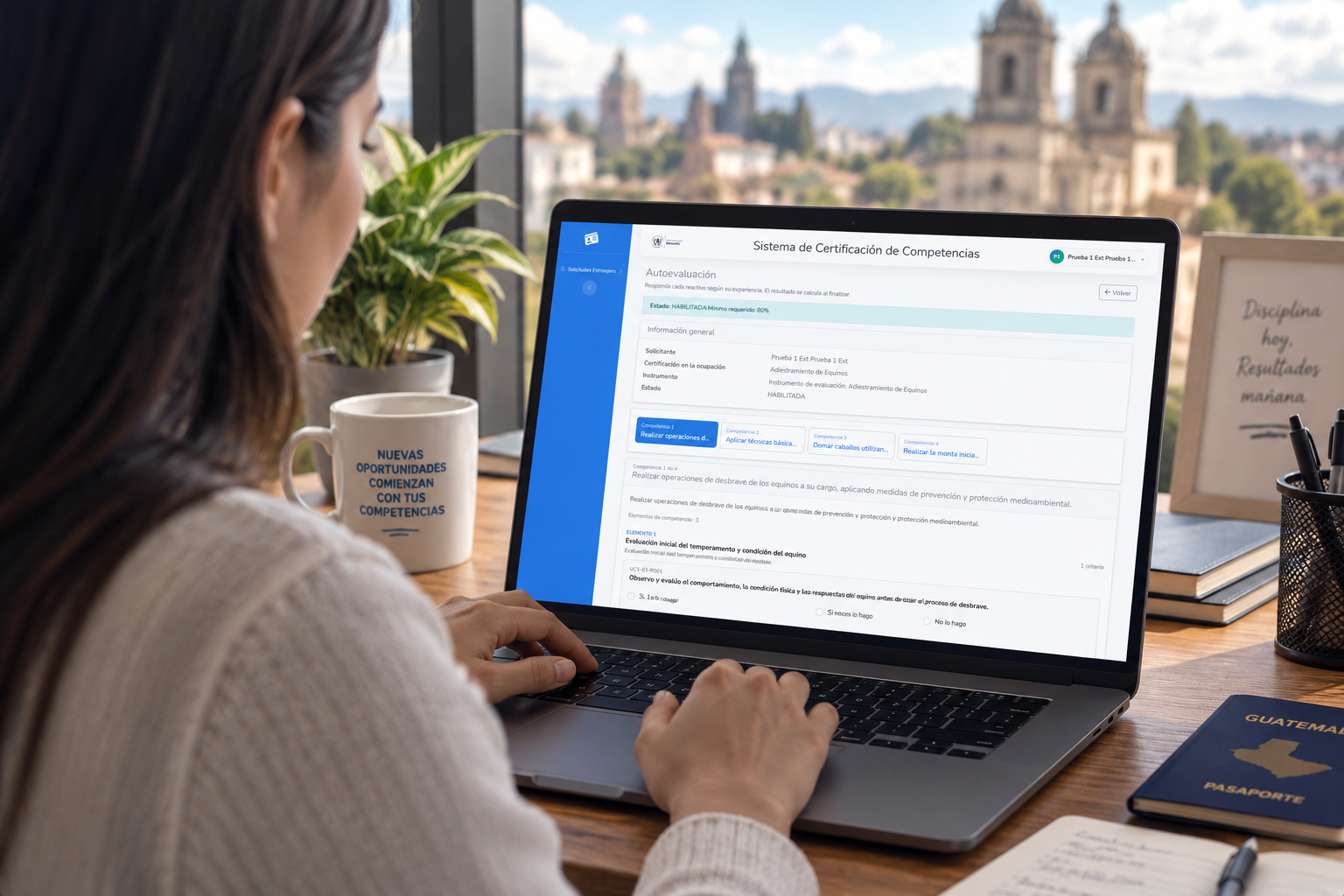 Solicitante realizando una autoevaluación en línea