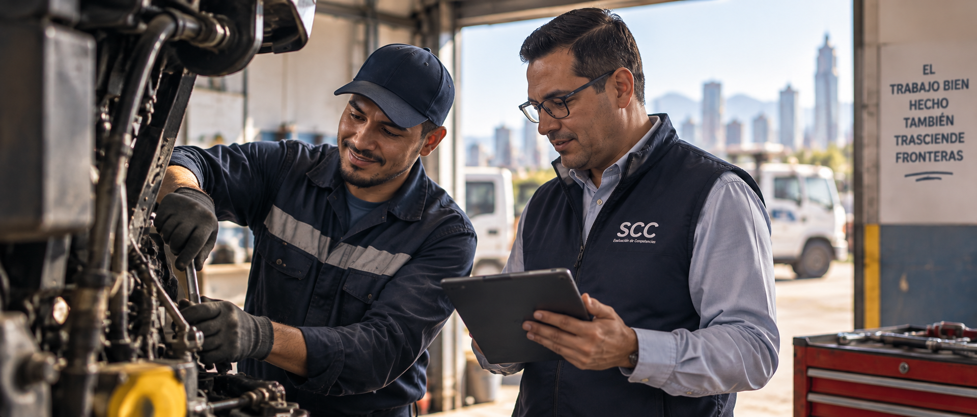 Evaluador y trabajador durante la verificación presencial