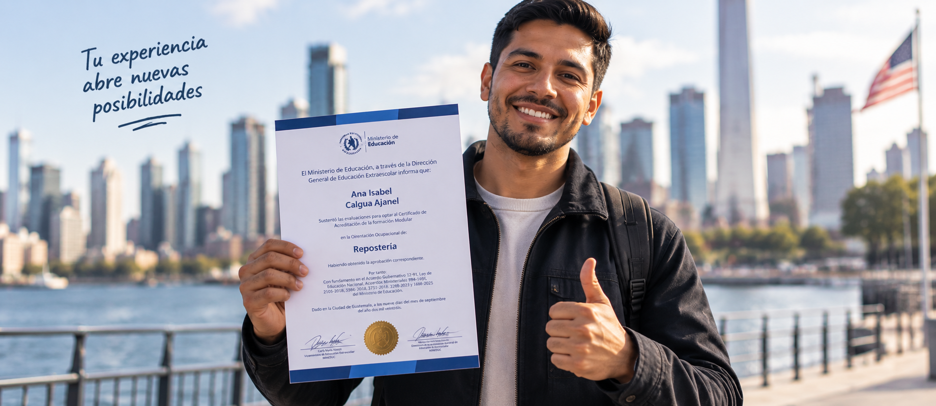 Persona mostrando su certificado de competencias